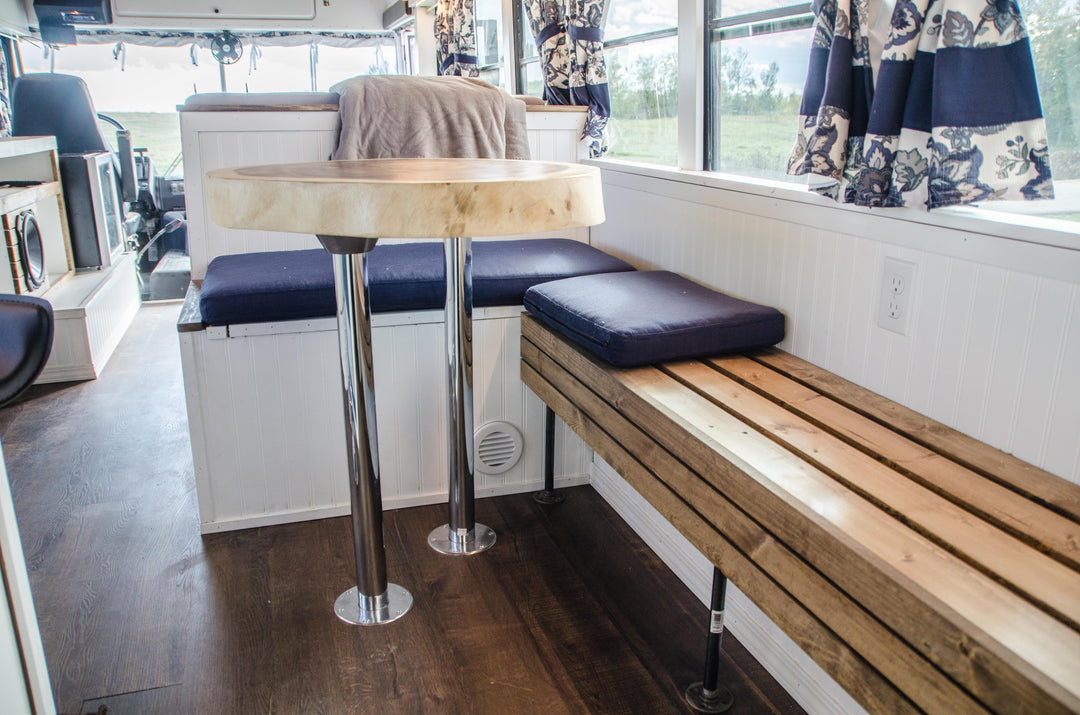 Dinette area of school bus conversion