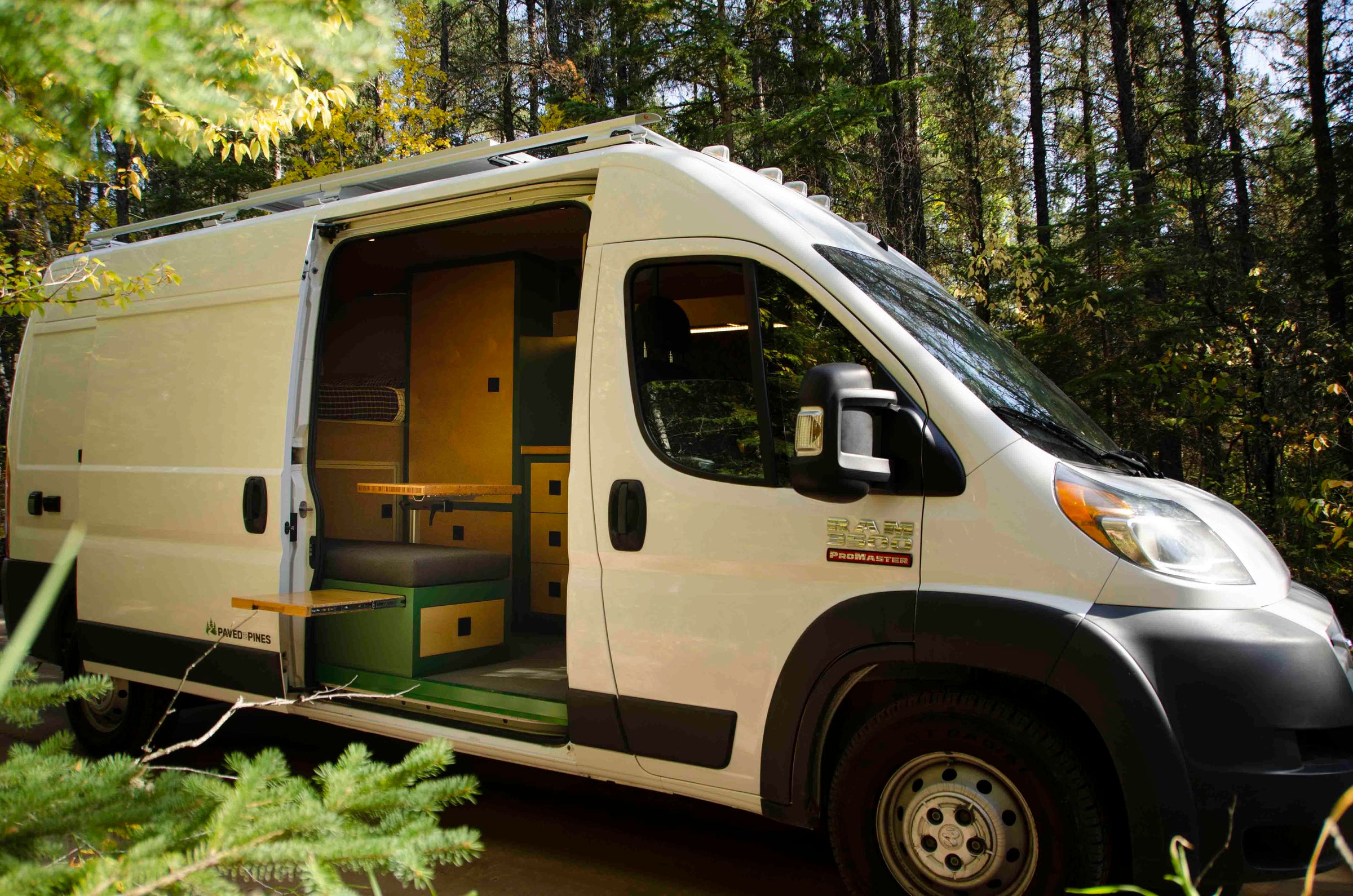 Dodge Promaster Conversion with a green interior