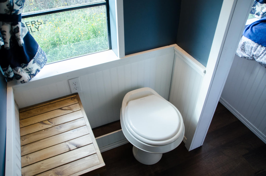 bathroom of school bus conversion