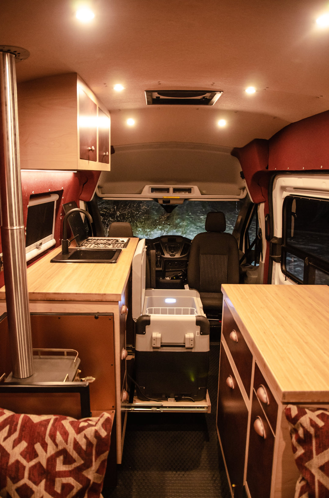 Ford transit van conversion with dometic chest fridge and freezer