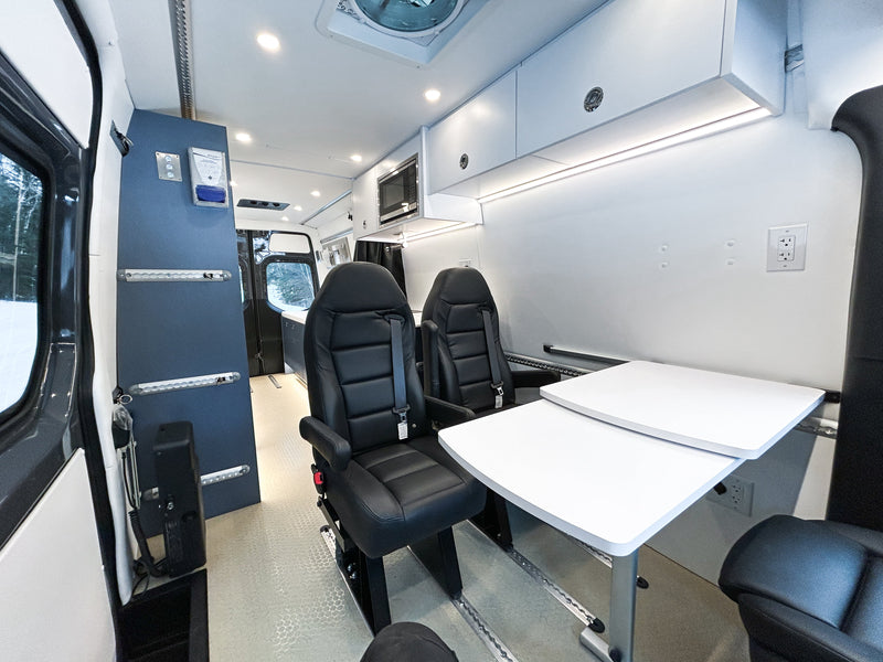 Interior of the Nipissing County paramedic command vehicle with exam seating