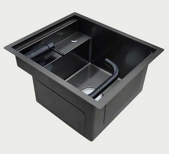 Black Nanotech Stainless Steel Campervan Sink - With Pull Out Faucet