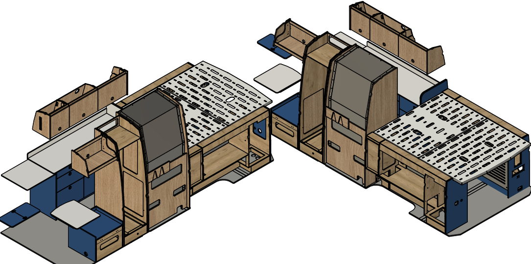 Fusion 360 CAD render of a 2Pines van conversion layout